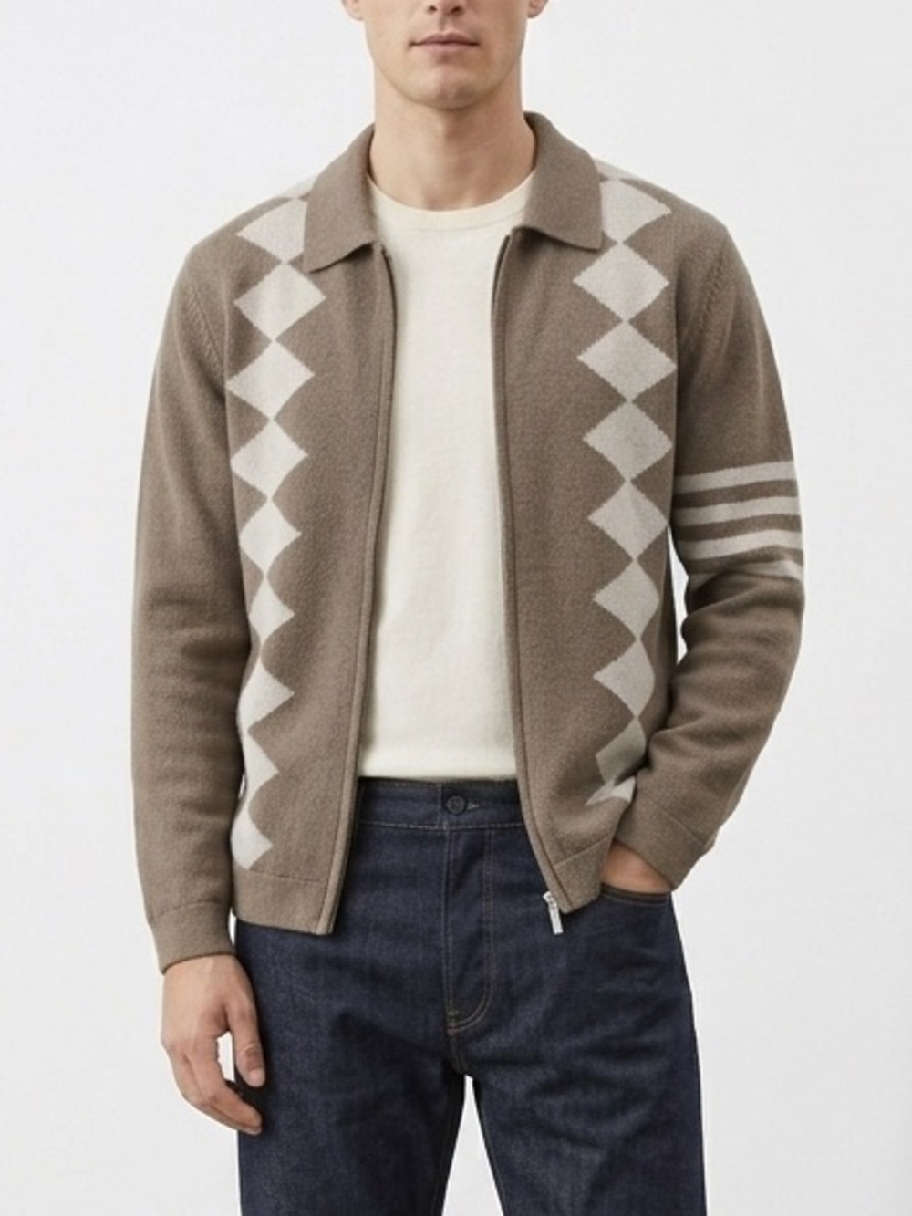 Vtg Reunion Menswear Argyle Zip Cardigan Olive green L